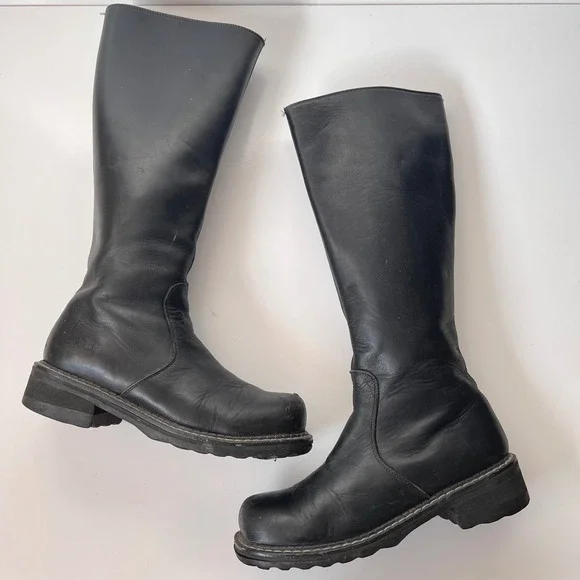 Vintage John Fluevog Black Leather Knee-High Biker Boots Women's Size 8 - Picture 5 of 13